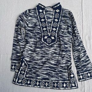Tory Burch Navy and White Embellished Top size 2